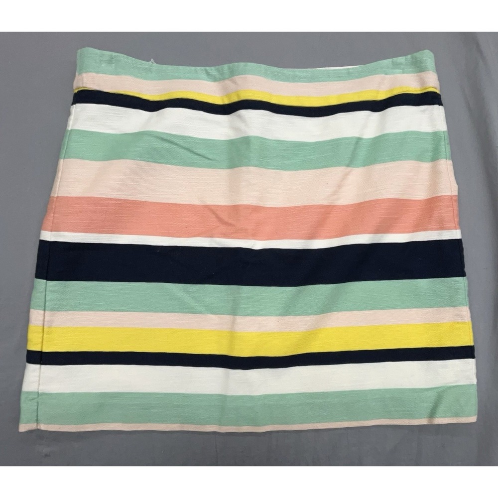 Loft Mini Skirt 14 Multicolor Stripe Cotton Stretch Preppy Coastal Casual Whimsy